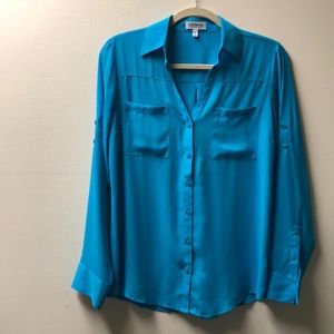 Express Portofino button blouse in vibrant blue